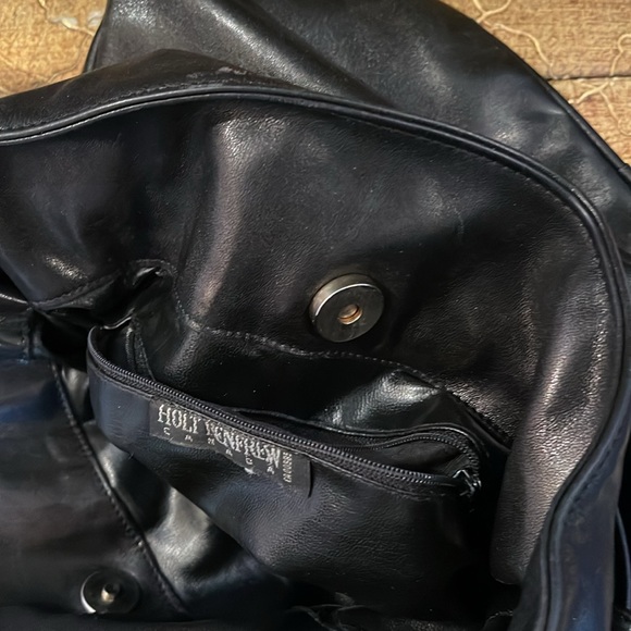 HOLT RENFREW black leather drawstring bag with long adjustable handles vintage - Picture 4 of 7